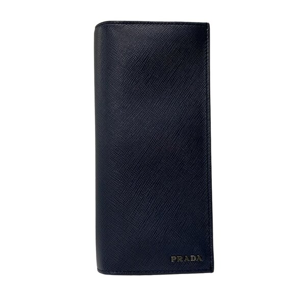 Auth PRADA - 2MV836 Navy Gray Saffiano Leather Long Wallet - Picture 1 of 15
